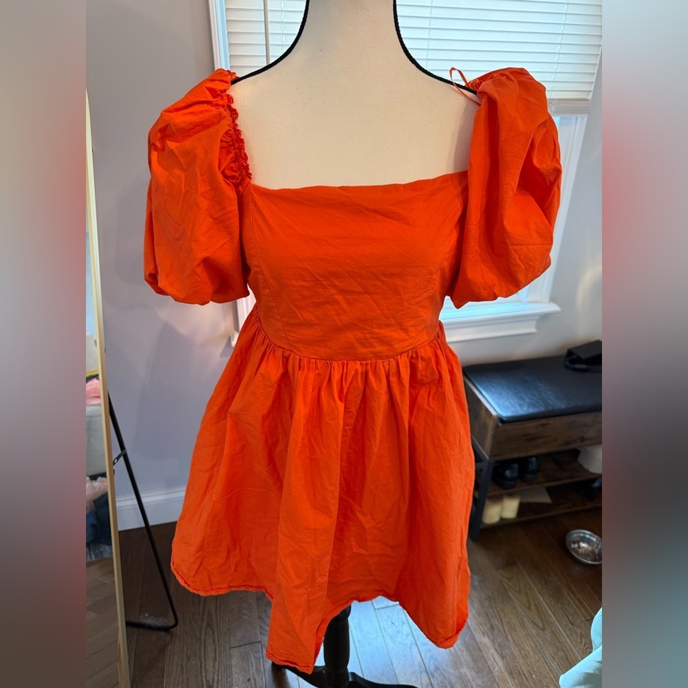 Sweet Lemon Vibrant Orange Puff Sleeve Dress